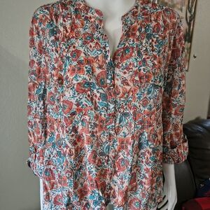 Cocomo Floral Blouse - Red and Blue
